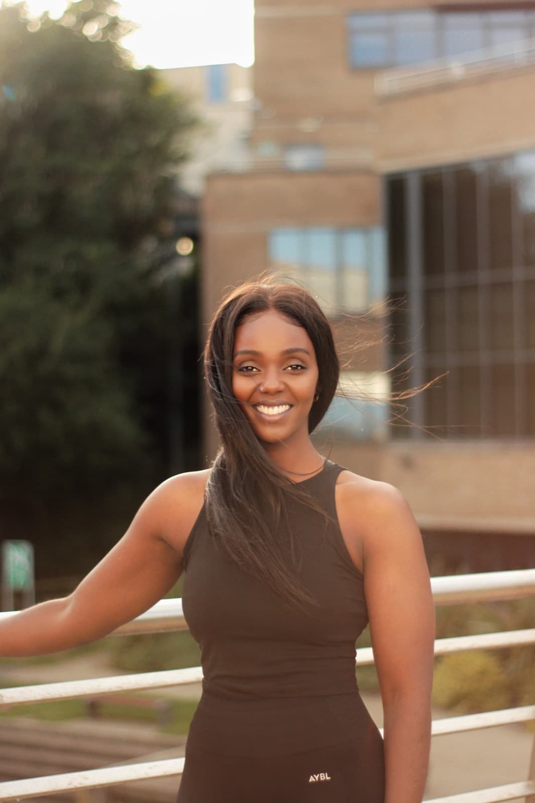 Jane smiling outdoors